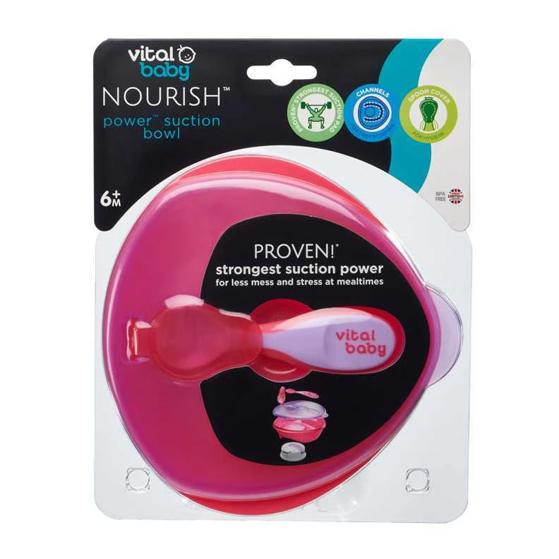 VITAL BABY NOURISH dubenėlis su siurbtuku, dangčiu ir šaukšteliu FIZZ, rožinis
