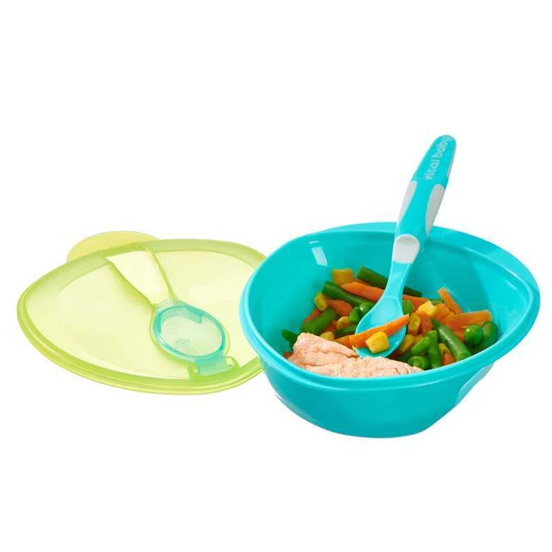 VITAL BABY NOURISH maitinimo rinkinys su dangčiu ir šaukšteliu POP, mėlynas
