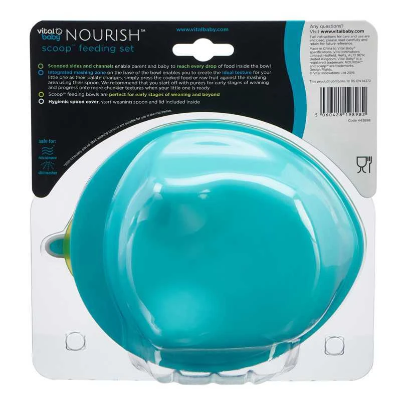 VITAL BABY NOURISH maitinimo rinkinys su dangčiu ir šaukšteliu POP, mėlynas