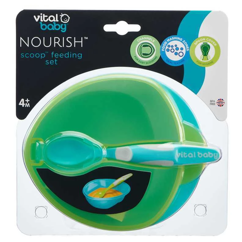 VITAL BABY NOURISH maitinimo rinkinys su dangčiu ir šaukšteliu POP, mėlynas