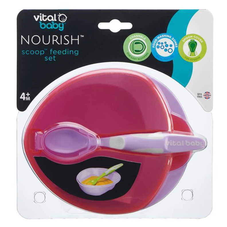 VITAL BABY NOURISH maitinimo rinkinys su dangčiu ir šaukšteliu FIZZ, rožinis