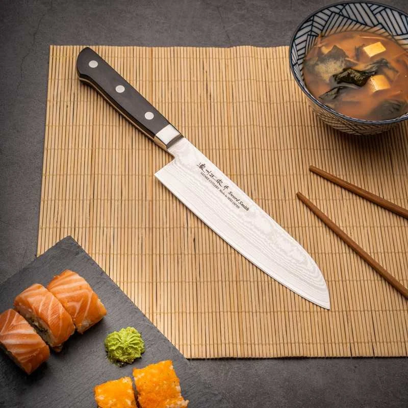 Satake Cutlery Mfg Damasko plieno japoniškas Santoku peilis Satake Daichi