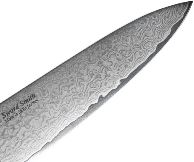 Satake Cutlery Mfg Japoniškas Damasko plieno šefo peilis Satake Saku su riešutmedžio rankena