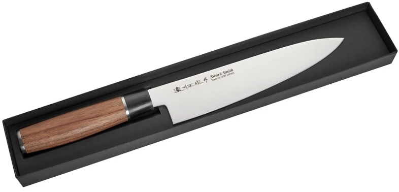 Satake Cutlery Mfg Japoniškas Damasko plieno šefo peilis Satake Saku su riešutmedžio rankena