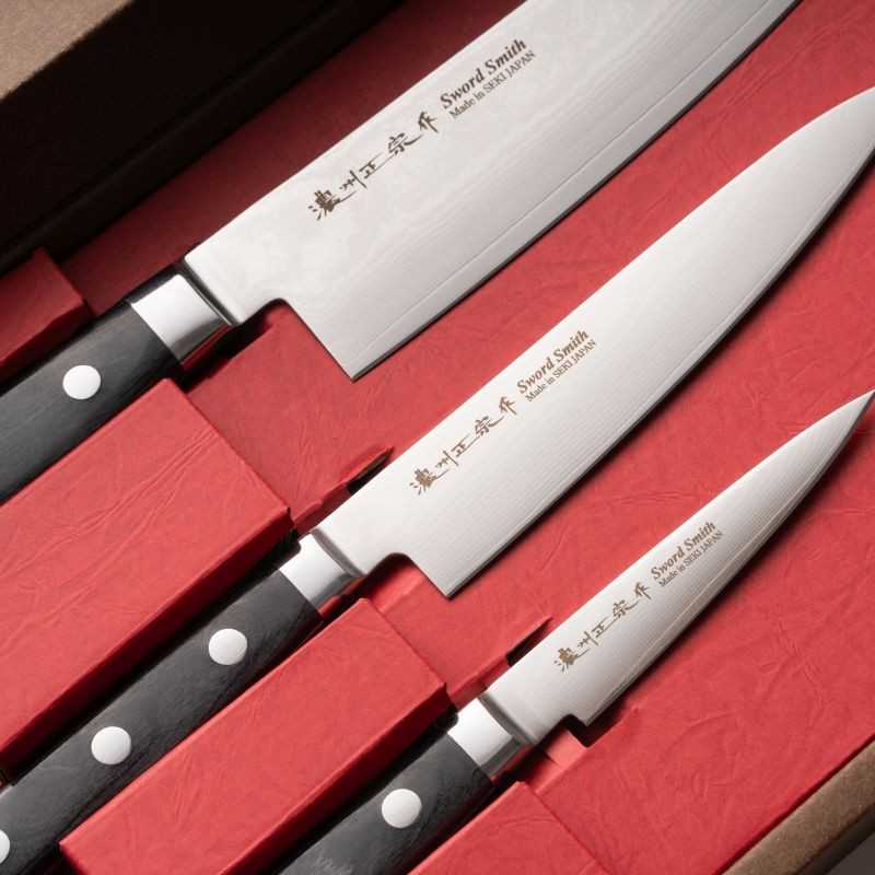 Satake Cutlery Mfg Japoniškų Damasko plieno peilių rinkinys Satake 3vnt