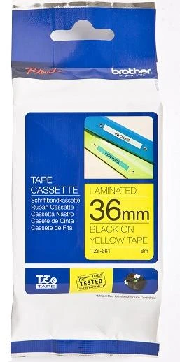 Brother | TZe-661 Laminated Tape | Juodas on Geltona | TZe | 8 m | 3.6 cm