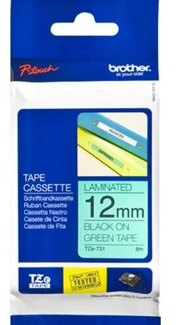 Brother | TZe-731 Laminated Tape | Juodas on Žalias | TZe | 8 m | 1.2 cm