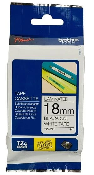 Brother | TZ-241 Laminated Tape | Juodas on Baltas | TZe | 8 m | 1.8 cm