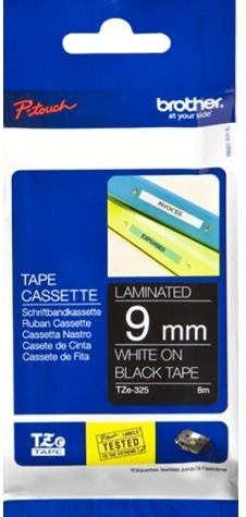 Brother | TZe-325 Laminated Tape | Baltas on Juodas | TZe | 8 m | 9 cm