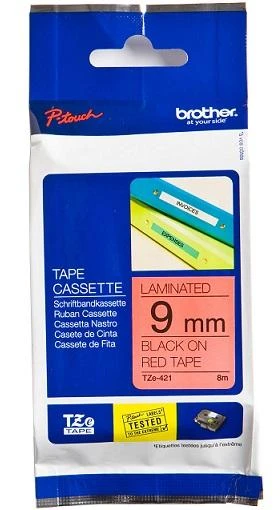 Brother | TZe-421 Laminated Tape | Juodas on Raudona | TZe | 8 m | 9 cm
