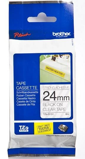 Brother TZe-S151 stipri lipni laminuota juosta Juodas ant Clear, TZe, 8 m, 2,4 cm