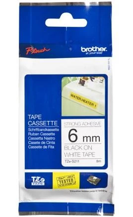 Brother | TZe-S211 Strong Adhesive Laminated Tape | Juodas on Baltas | TZe | 8 m | 6 cm