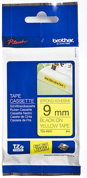 Brother | TZe-S621 Strong Adhesive Laminated Tape | Juodas on Geltona | TZe | 8 m | 9 cm