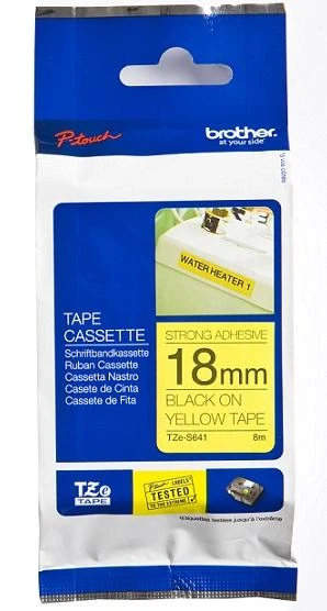 Brother | TZe-S641 Strong Adhesive Laminated Tape | Juodas on Geltona | TZe | 8 m | 1.8 cm