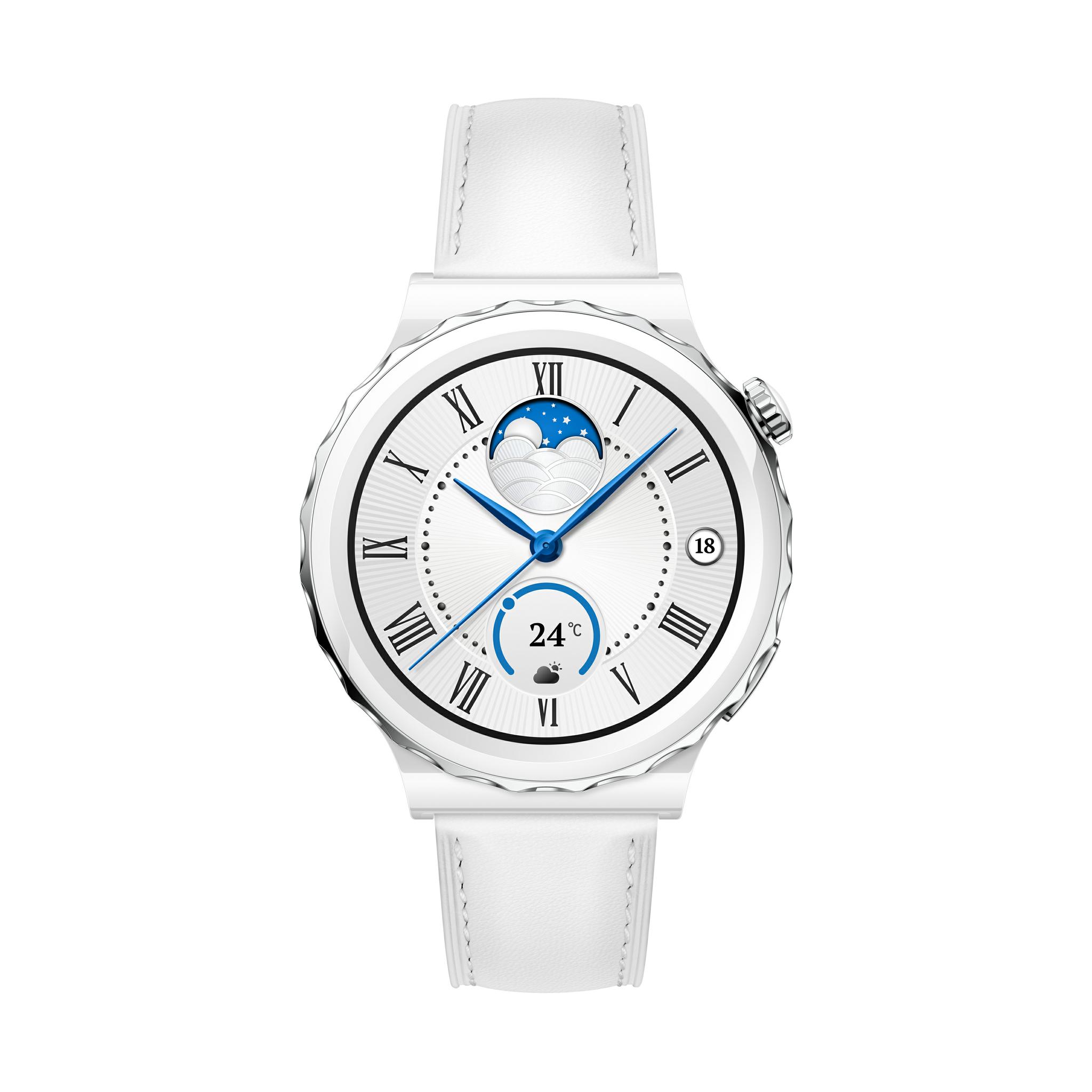 Išmanusis laikrodis Huawei Watch GT 3 Pro, Baltos spalvos korpusas su baltu odiniu dirželiu