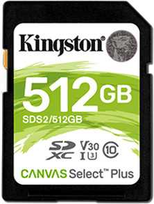 Atminties kortelė KINGSTON 512GB SDXC Canvas Select Plus 100R C10 UHS-I U3 V30
