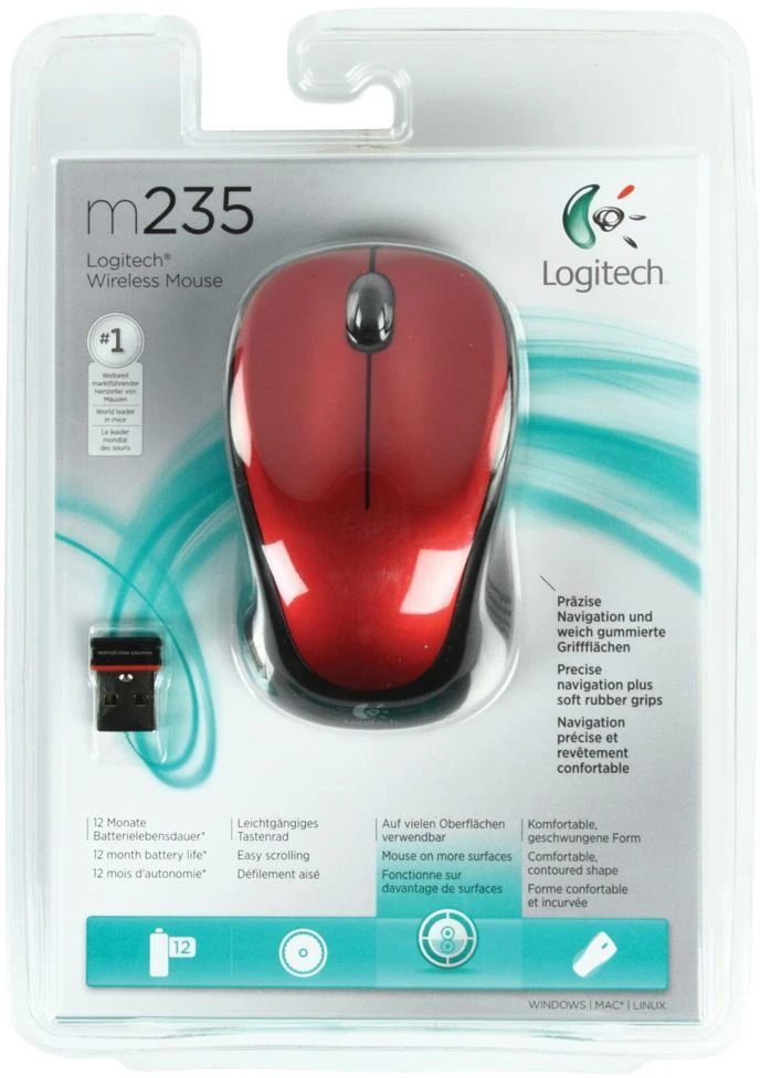 Optinė belaidė pelė Logitech M235, raudona, 910-002496