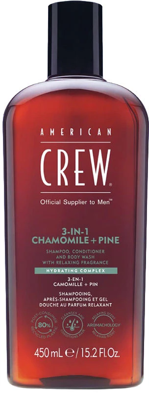 „American Crew“ 3 viename ramunėlių ir pušies kvapo skalbiklis, 450 ml
