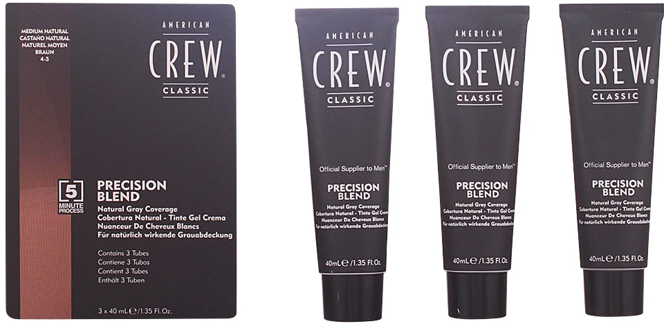 Rinkinys „Trio American Crew Precision Blend“ pusiau ilgalaikiai plaukų dažai, 4-5 natūralios spalvos, 3 vnt., 40 ml