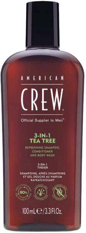 „American Crew 3in1 Tea Tree“ šampūnas, kondicionierius ir prausiklis kūnui, 100 ml
