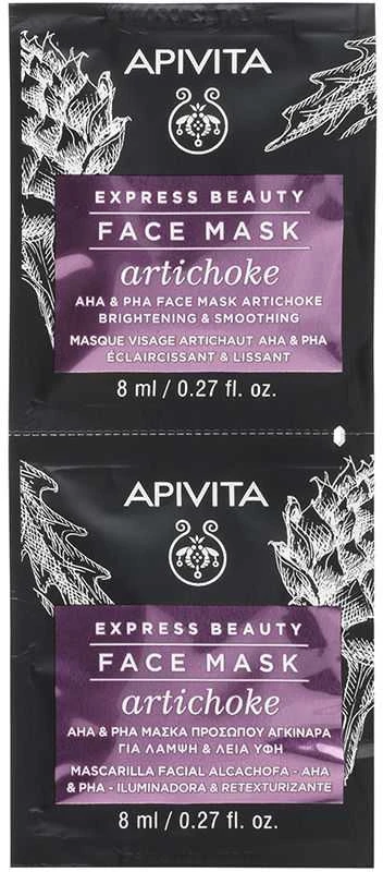Apivita Express Beauty Mascarilla facial iluminadora y retexturizante con alcachofa, AHA y PHA 2 x 8 ml