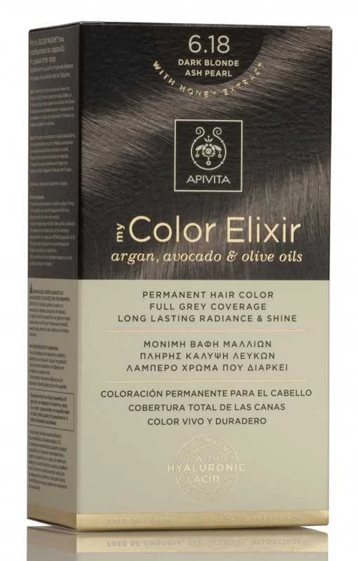 Ilgalaikiai plaukų dažai Apivita MY COLOR ELIXIR, 6.18 Dark Skirtas šviesiems plaukams Ash Pearl