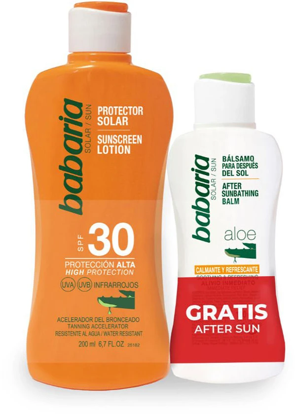 Babaria Aloe Apsauginis kremas nuo saulės SPF30, 200 ml Balzamas po deginimosi, 1 vnt.