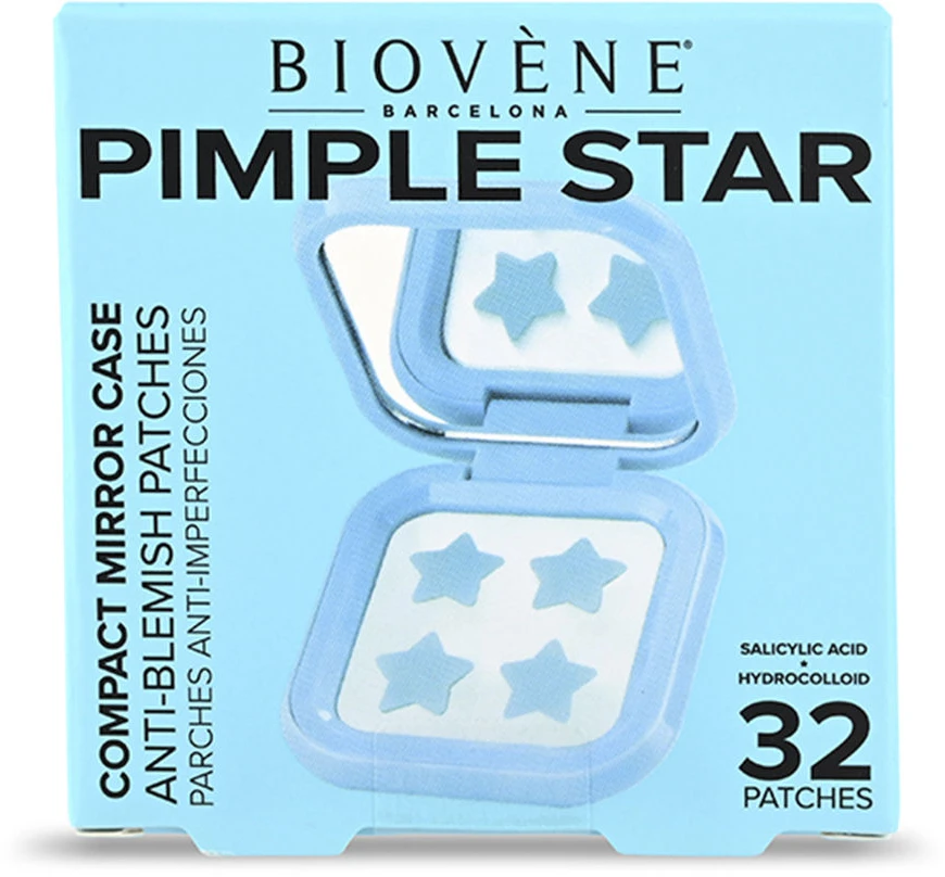 Biovene Mėlynų Pimple Star pleistrų rinkinys su veidrodėliu 32 vnt.
