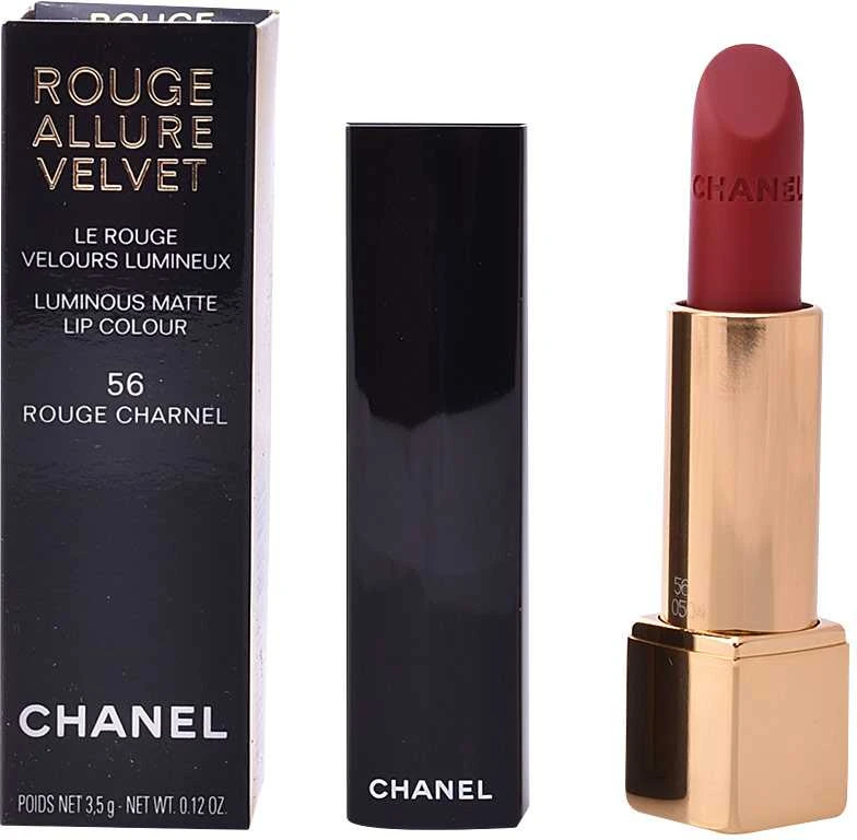 Chanel Rouge Allure Velvet švytintys matiniai lūpų dažai, 3,5 g, spalva: 56 - ROUGE CHARNEL