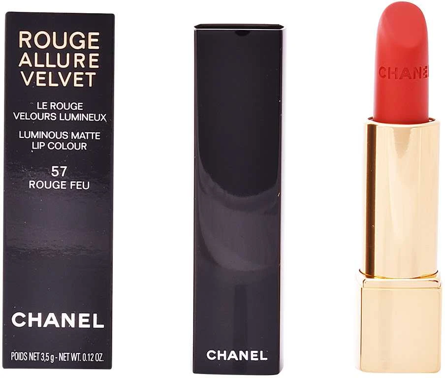Chanel Rouge Allure Velvet švytintys matiniai lūpų dažai, 3,5 g, spalva: 57 - ROUGE FEU