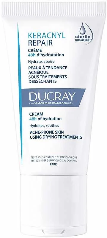 Ducray Keracnyl Moisturizing Repair Creme drėkinamasis kremas į aknę linkusiai odai, 50 ml