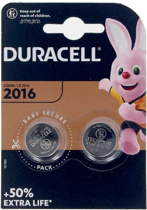 "Duracell" ličio mygtukinė baterija 3V 2016 DL/CR2016 2 vienetai