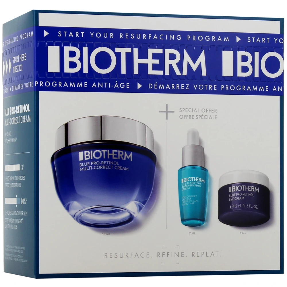 Veido odos priežiūros rinkinys Biotherm Bio - Mėlyna Pro-Retinol (veido kremas, 50 ml + veido serumas, 7 ml + paakių kremas, 5 ml)