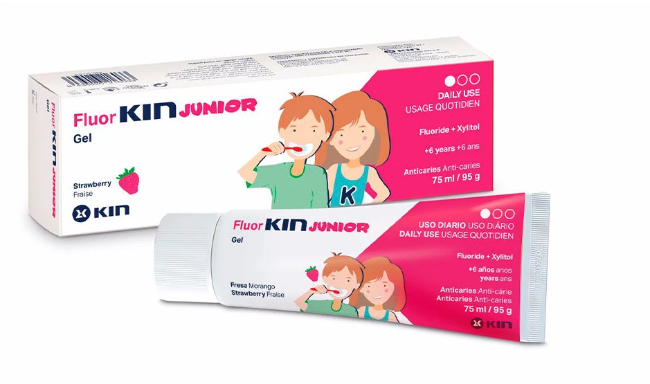 Fluor-Kin Junior Dantų pasta Strawberry Flavour vaikiška dantų pasta 75ml