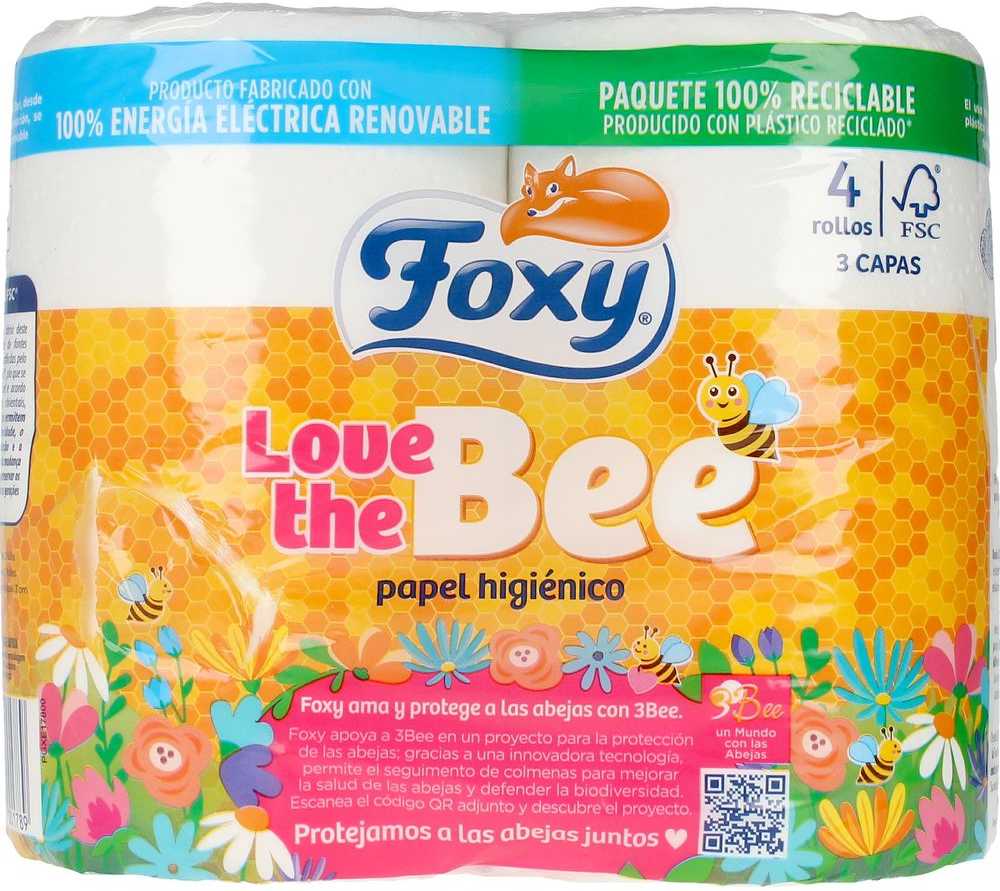 "Foxy Love The Bee" tualetinis popierius 3 Ply 4 ritinėliai