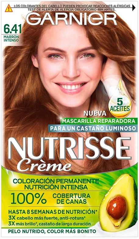 Garnier Nutrisse plaukų dažų 6.41 pakuotė su moters atvaizdu