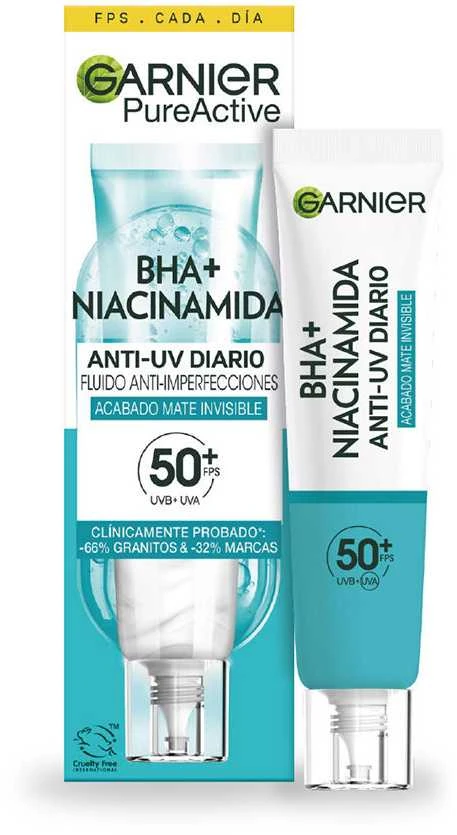 Garnier Pure Active Bha Niacinamida Fluido Anti-Imperfecciones Fps50, 40 ml