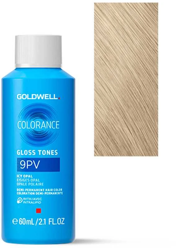 Goldwell Colorance 9PV dažai su plaukų atspalvio pavyzdžiu