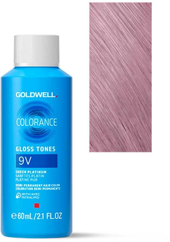 Goldwell Colorance 9V dažų buteliukas ir pavyzdinė spalva