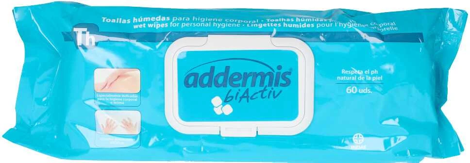 Indasec Addermis Biactiv drėgnos servetėlės suaugusiesiems 60 vienetų