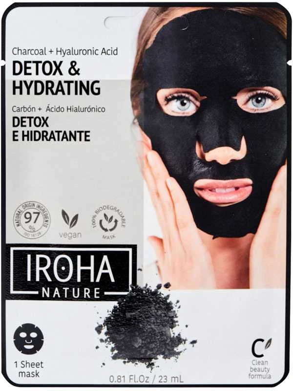 Detoksikuojanti veido kaukė IROHA BlackTissue Detox Facial Mask Charcoal, su anglimi, popierinė 23 ml