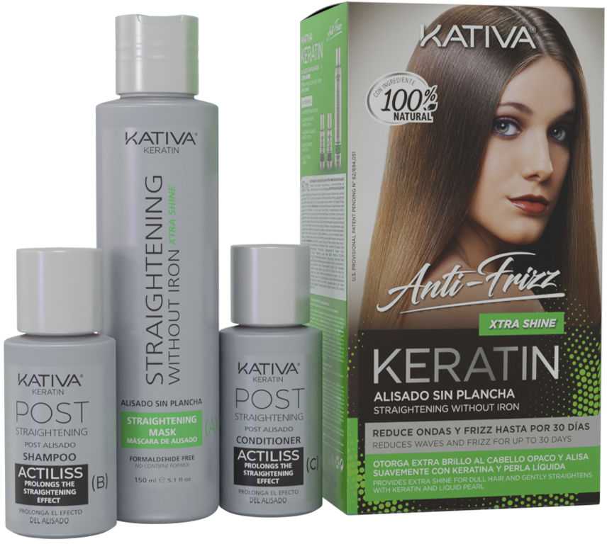 Kativa Keratin Minkštinantis ir glotninantis Straightening Extra Shine plaukų tiesinimo priemonė suteikianti blizgesio