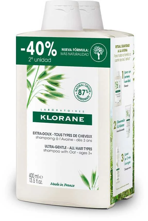 "Klorane" itin švelnus avižų šampūnas 2x400ml