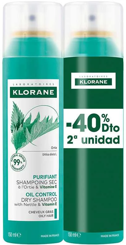 Klorane Purifying Sausas šampūnas Nettle 2x, 150 ml