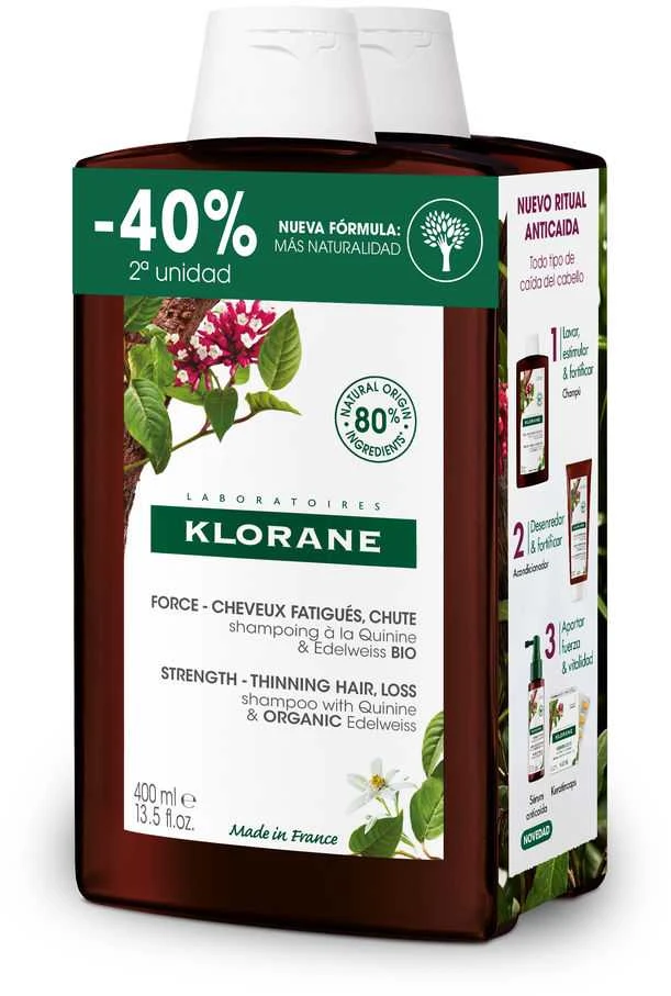 "Klorane" šampūnas su chininu ir "Edelveiss Bio" 2x400ml