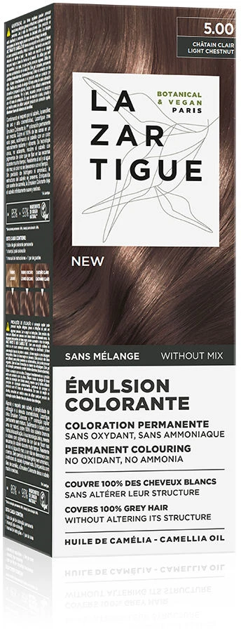 Lazartigue Emulsion Colorante Permanent Hair Dye 5.00 Light Chestnut, 60 ml