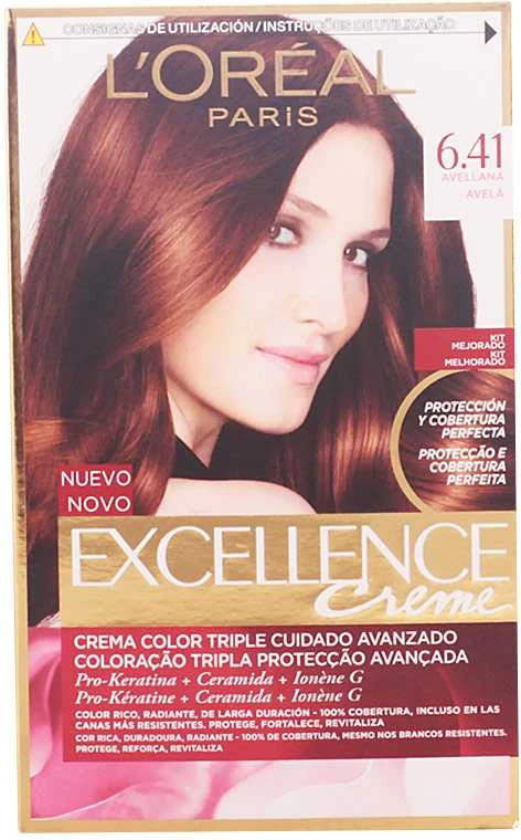L'Oreal Excellence 6.41 riešutinių plaukų dažų pakuotė