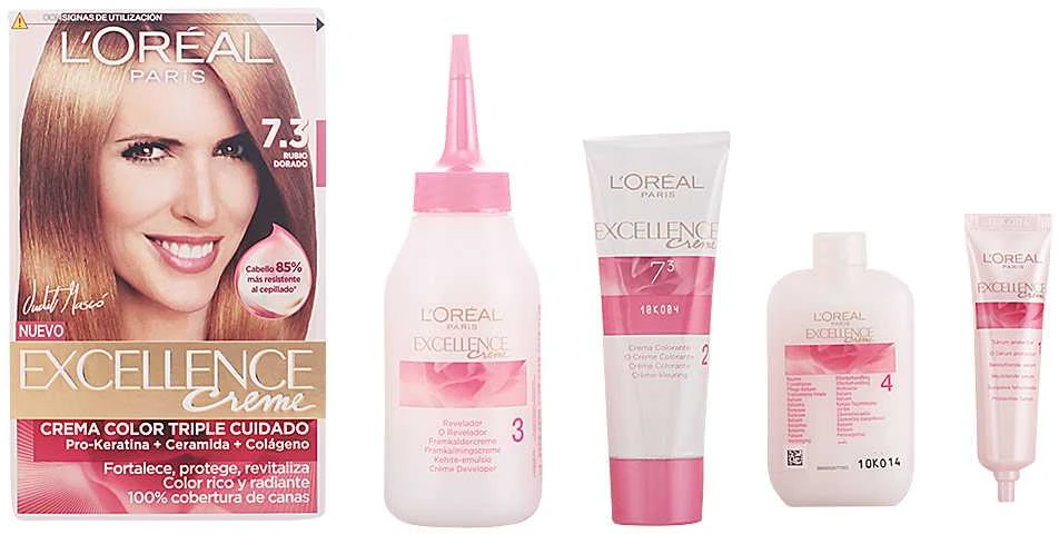 L'Oreal Excellence 7.3 dažų komplektas su priemonėmis