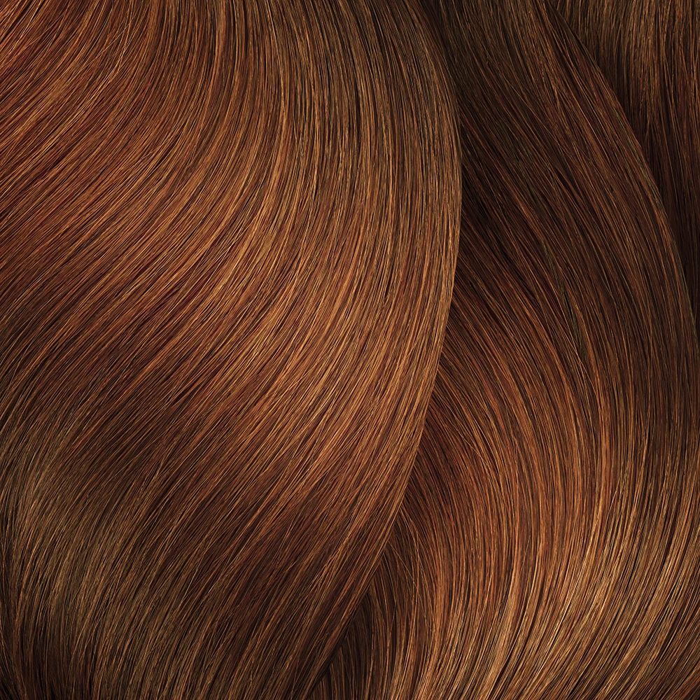 L‘Oreal iNOA 7.4 Copper Blonde plaukų spalvos pavyzdys