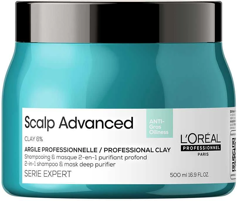Valomoji kaukė – šampūnas riebiai galvos odai L’oreal Professionnel Scalp Advanced Anti-Oiliness 2in1 Deep Purifier Clay 500ml